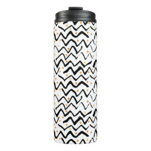 Black Brush Strokes & Dots Pattern Thermal Tumbler
