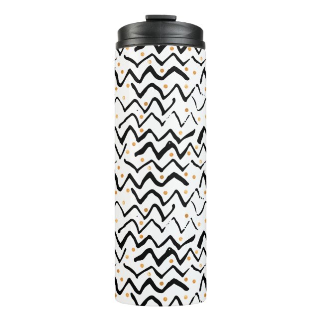 Black Brush Strokes & Dots Pattern Thermal Tumbler (Front)