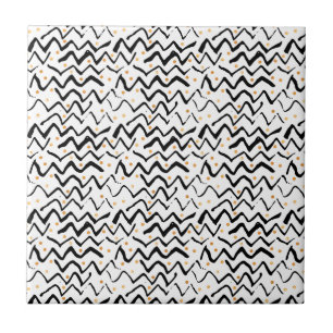 Black Brush Strokes & Dots Pattern Tile