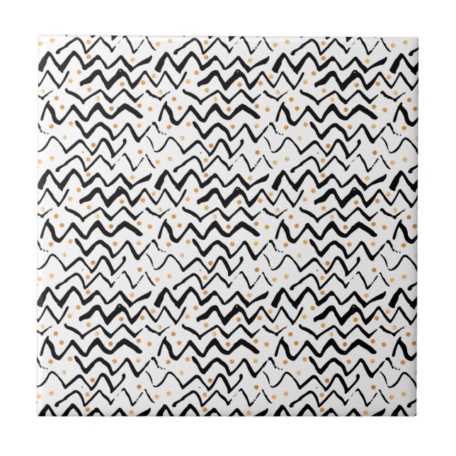 Black Brush Strokes & Dots Pattern Tile (Front)