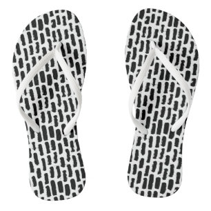 Black Brush Strokes Pattern Flip Flops