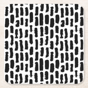 Black Brush Strokes Pattern Square Paper Coaster