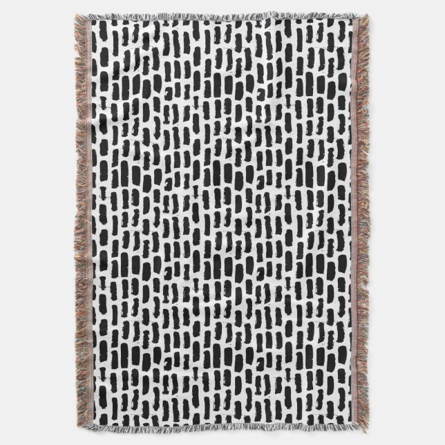 Black Brush Strokes Pattern Throw Blanket (Front Vertical)