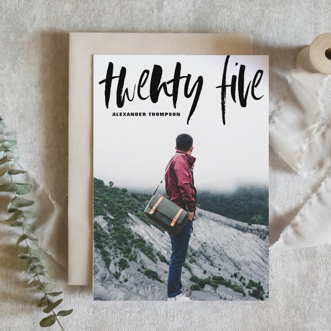 Black Brush Typography Graduation Invitation (Customizable class of 2025 photo graduation invitation featuring rustic lettering. )