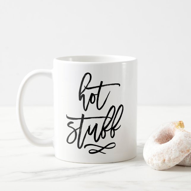 Black Brush Typography Hot Stuff Mug (With Donut)