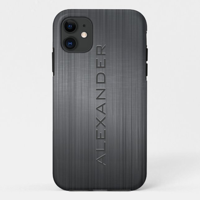 Black Brushed Aluminum Metal Look-Monogram Case-Mate iPhone Case (Back)