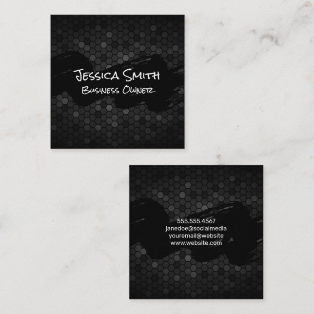 Black Brushed | Geometric Patterns Square Business Card (Front/Back)