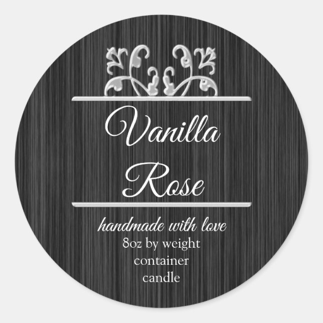 Black Brushed Silver Container Candle Label (Front)