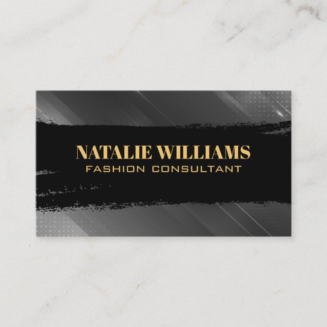 Black Brushed Stroke | Grey Abstract Background Business Card (Front)