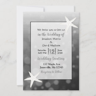 Black Bubbles Starfish Beach  Wedding Invitations