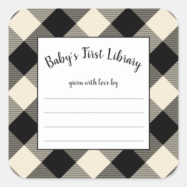 Black Buffalo Check baby shower book plate Square Sticker (Front)