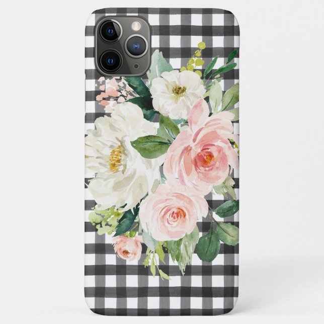 Black Buffalo Check Pink White Green Floral Case-Mate iPhone Case (Back)