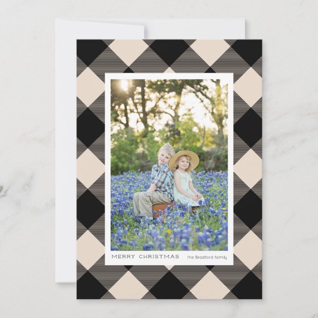 Black Buffalo Check Plaid on Cream Photo Holiday (Front)