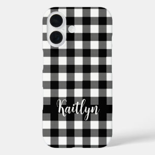 Black Buffalo Check Plaid Personalized iPhone 16 Case