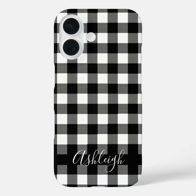 Black Buffalo Check Plaid Personalized Name Case-Mate iPhone Case (Back)