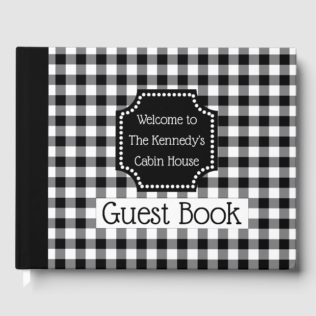 Black Buffalo Check Plaid Welcome To Our Cabin Guest Book (Front)