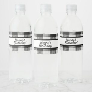 Black Buffalo Plaid Birthday Water Bottle Label
