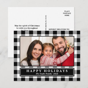 Black Buffalo Plaid Christmas Photo Holiday Postcard