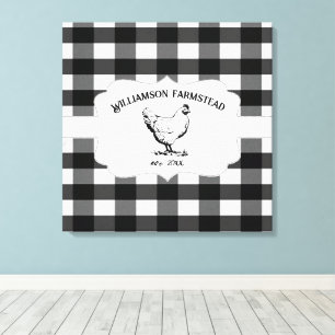 Black Buffalo Plaid Farm Chicken Canvas Print