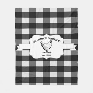 Black Buffalo Plaid Farm Chicken Fleece Blanket