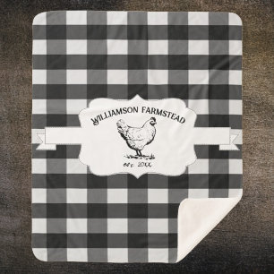 Black Buffalo Plaid Farm Chicken Sherpa Blanket