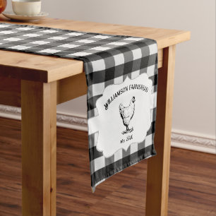 Black Buffalo Plaid Farm Chicken Short Table Runner