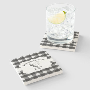 Black Buffalo Plaid Farm Chicken Stone Coaster