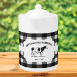 Black Buffalo Plaid Farm Cow<br><div class="desc">Add a rustic touch to your kitchen with this Black Buffalo Plaid Farm Cow Teapot. Teapot design features a farm cow on an elegant tag and custom text for you to personalize with your family name against a gingham pattern background. Additional home decor items available with this design.</div>