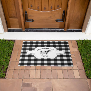 Black Buffalo Plaid Farm Cow Doormat