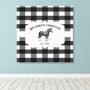 Black Buffalo Plaid Farm Horse Canvas Print