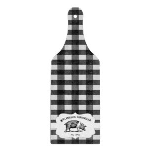 Black Buffalo Plaid Farm Pig Cutting Board