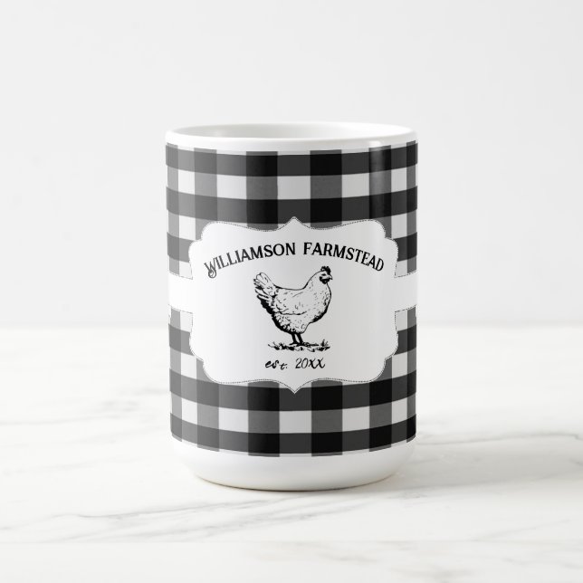 Black Buffalo Plaid Farm Poulet Café Mug (Centre)