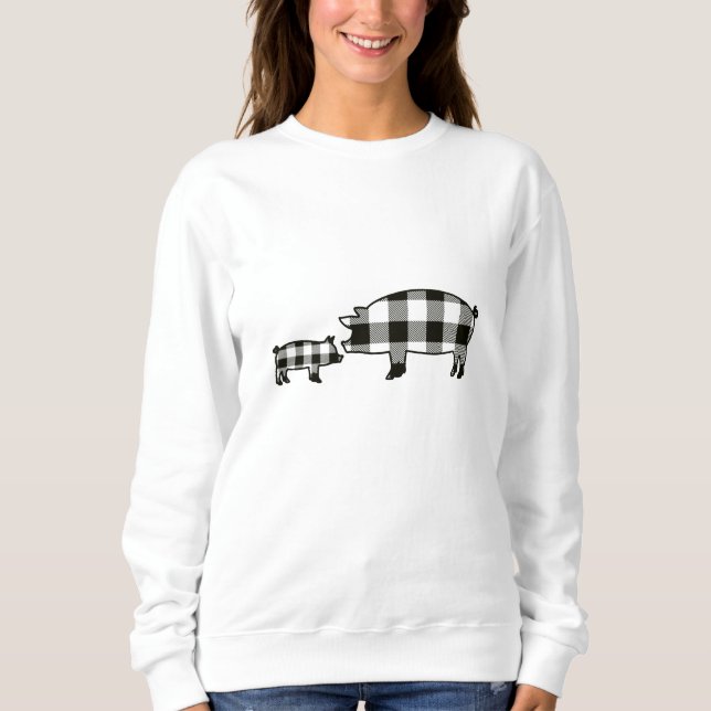 Black Buffalo Plaid Farm Sweatshirt with pigs (Front)