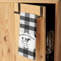 Black Buffalo Plaid Farm Vache serviette de cuisin