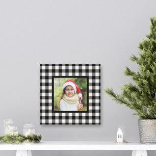 Black Buffalo Plaid Farmhouse Christmas Photo Canv Canvas Print