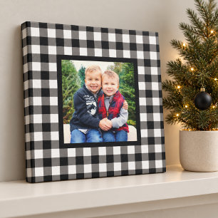Black Buffalo Plaid Farmhouse Christmas Photo Canv Canvas Print