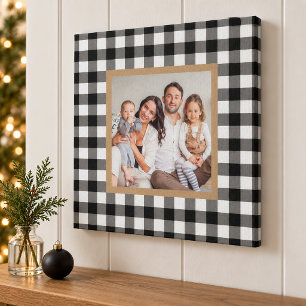 Black Buffalo Plaid Farmhouse Christmas Photo Canvas Print