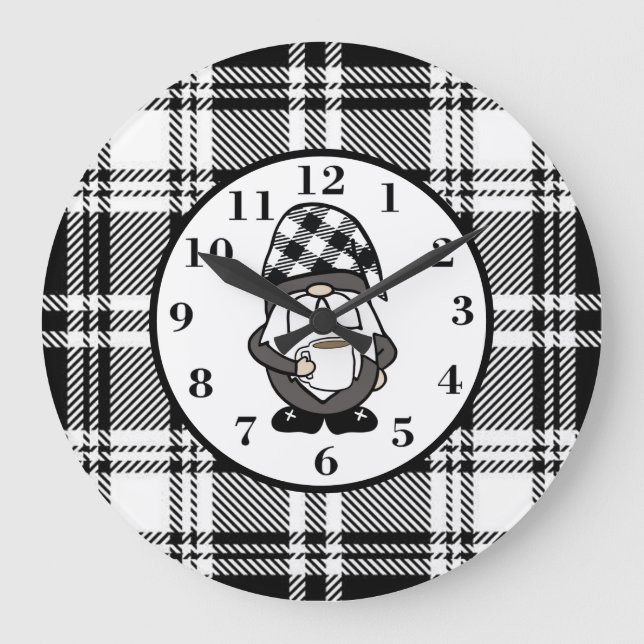 Black Buffalo Plaid Gnome Large Clock (Front)