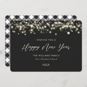 Black Buffalo Plaid Happy New Year Card