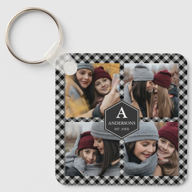 Black Buffalo Plaid Lumberjack Photo Collage Keychain (Front)