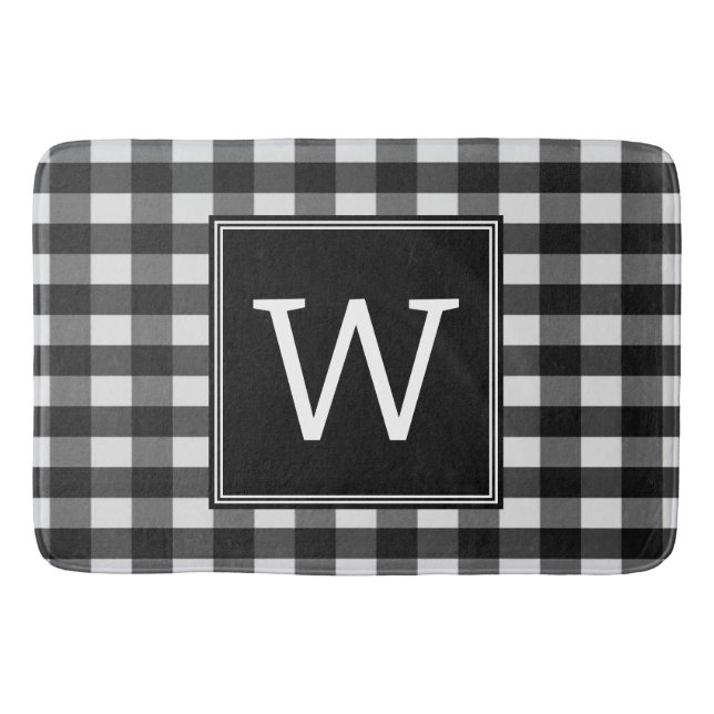 Black Buffalo Plaid Monogram Bath Mat (Front)