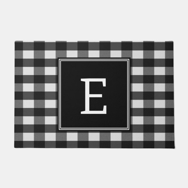 Black Buffalo Plaid Monogram Doormat (Front)
