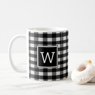Black Buffalo Plaid Monogram Mug