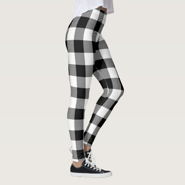 Black Buffalo Plaid Pattern Christmas Leggings (Right)