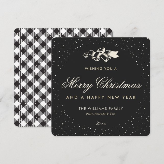 Black Buffalo Plaid Snow Classic Elegant Holiday Card (Front/Back)