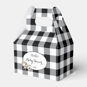 Black Buffalo Plaid with Cute Cow   Baby Shower Favor Box