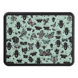 Black Bugs And Insects On A Minty Green Background Trailer Hitch Cover