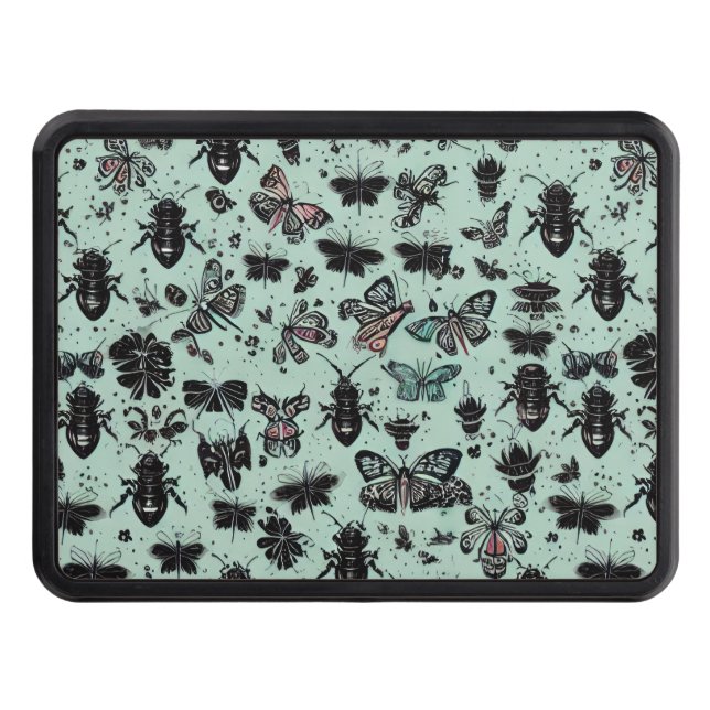 Black Bugs And Insects On A Minty Green Background Trailer Hitch Cover (Front)