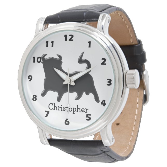 Black Bull Design Wristwatch (Angled)