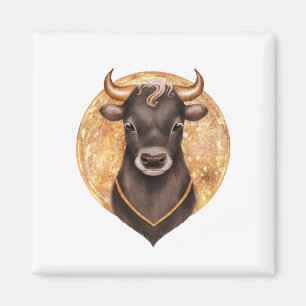 Black bull on gold, cute bull 2021, year of the ox magnet